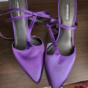Purple 4in. Ankle wrapped heels.